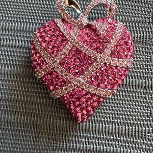 Swarovski Pink and Silver 2004 AE Wrapped in Love Heart Brooch